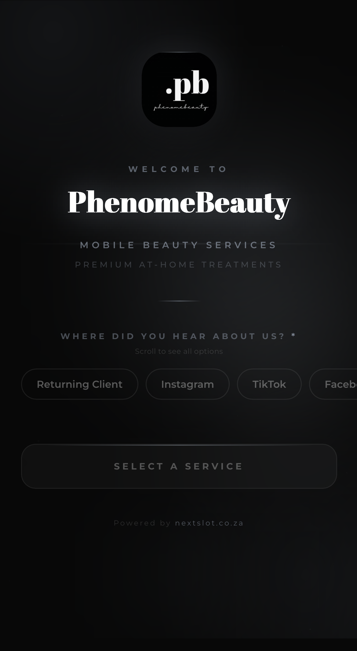 PhenomeBeauty online booking app screenshot